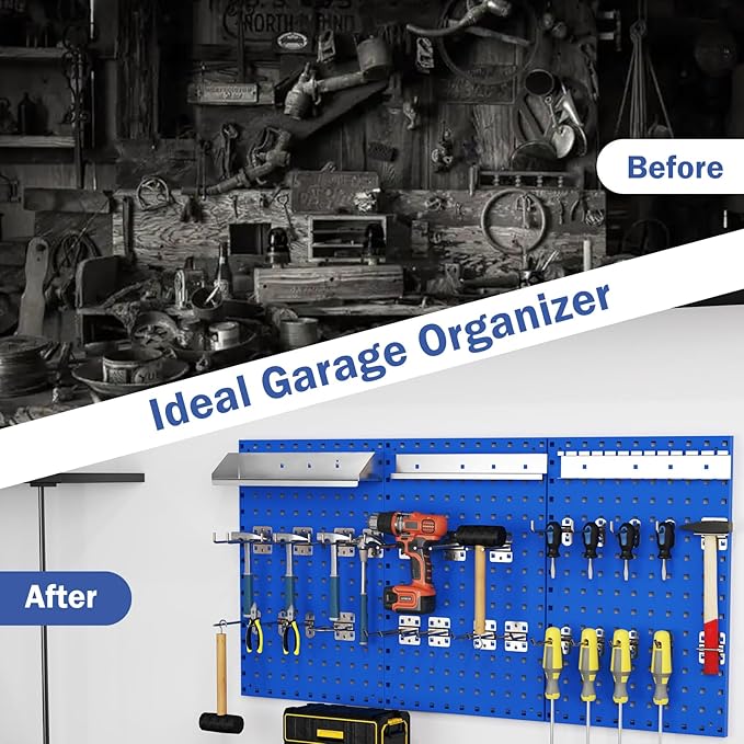 Goplus Garage Pegboard, Metal Pegboard Tool Organizer Kit with 3 Pegboards & 28 PCs Hanging Accessories, Heavy Duty Pegboard Wall Organizer, Peg Board for Workshop, Tool Storage