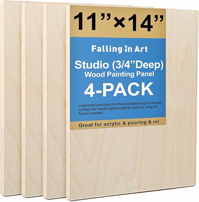 Falling in Art 4 Pack 11x14’’ Unfinished Birch Wood Panels Kit by FallinginArt