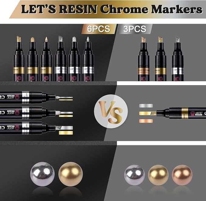 LET'S RESIN 6Pcs Mirror Chrome Markers, 3 Sizes Shiny Chrome Paint Pen - Image 6