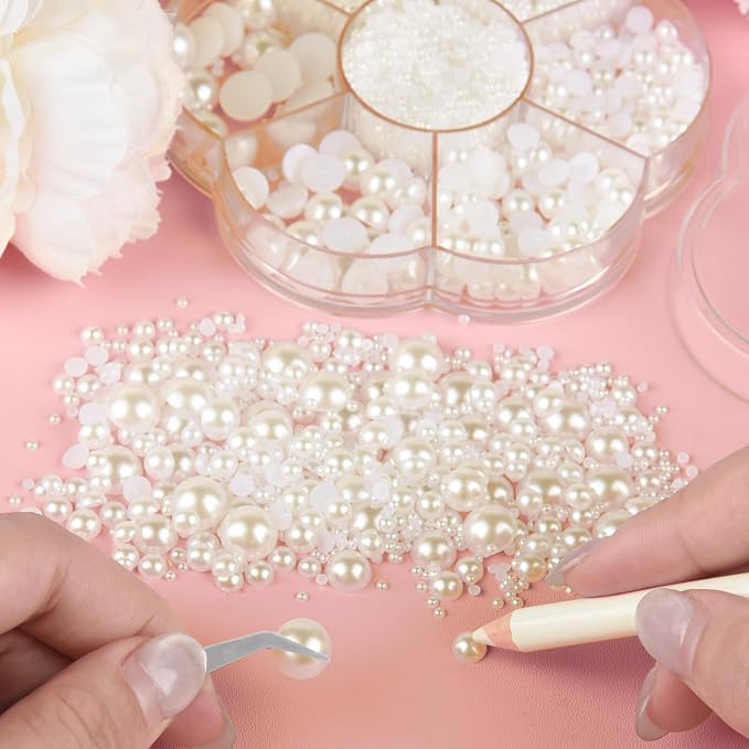 NACHLYNN 6480 Pcs Flat Back Pearl 7 Sizes Half Round Beige Flatback Pearls - Image 4