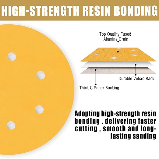 6 Inch - 6 Hole Hook and Loop Sanding Discs 600 Grit, Random Orbital Sandpaper for Automotive and Woodworking - 100 Pack