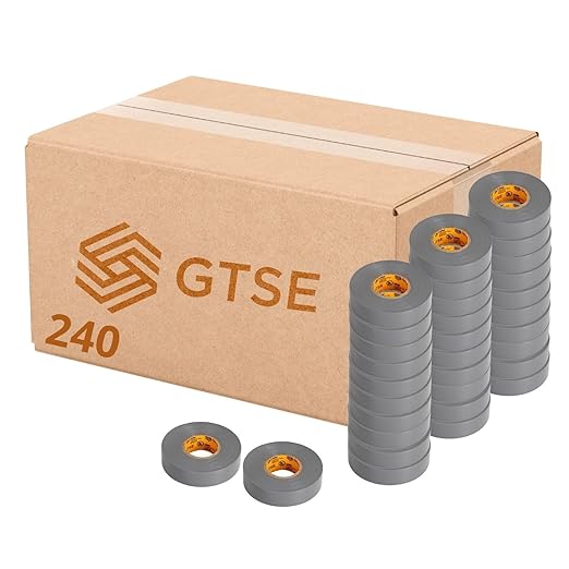 GTSE Gray Electrical Tape, 240 Rolls Bulk Box – Waterproof, Industrial Grade Vinyl, 3/4 in x 66ft– Strong Self-Adhesive Grey PVC Electric Tape for Wire Insulation, 7 Mil, 600V – UL/CSA Listed