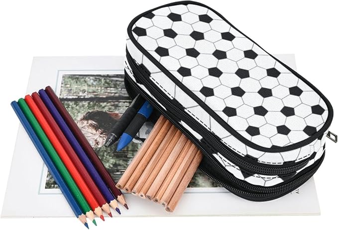 Soccer Skin Pencil Pouch Case for Boys Teen Girls Women Black and White | Large - Image 3