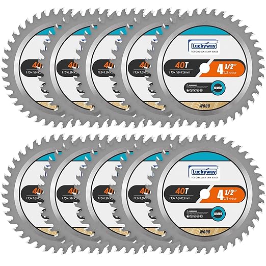 Luckyway 4-1/2 Inch Circular Saw Blade 40T Fine Finish Cutting with 3/8 Inch Arbor, TCT Trim Saw Blade for Cutting Wood, 10-Pack