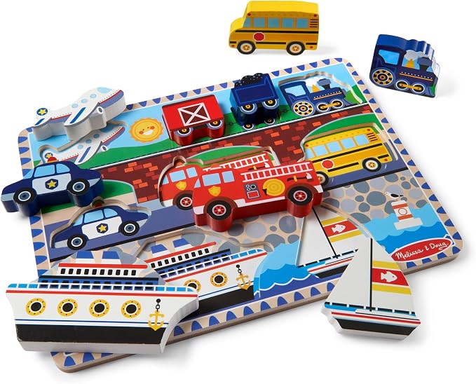 Melissa & Doug Vehicles Wooden Chunky Puzzle, Educational Screen Free Activity by Unknown