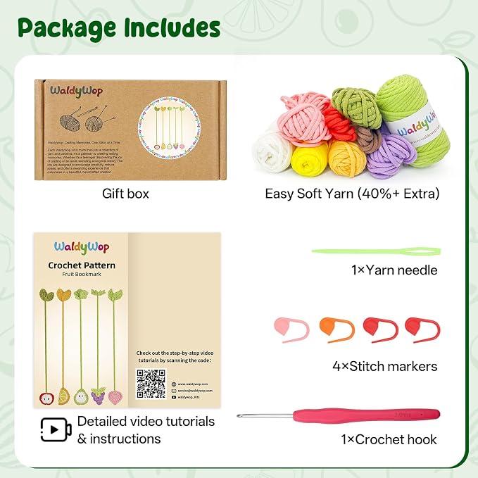 WaldyWop Crochet Kit for Beginners: 5 PCS Fruit Bookmarks Crochet Kits w/ 40% - Image 2