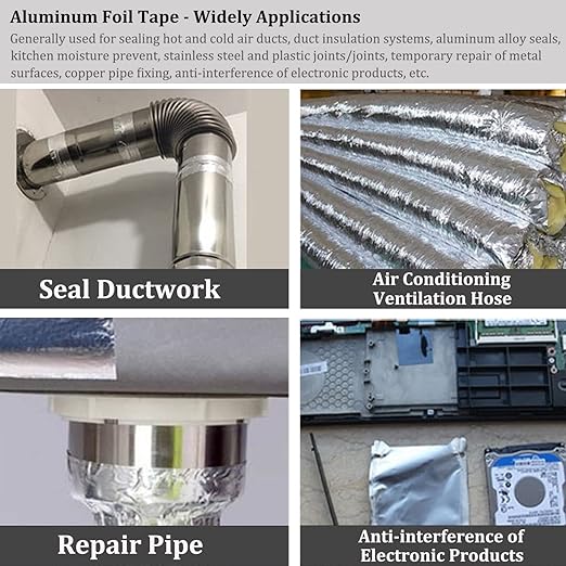 Aluminum Foil Duct Tape Heavy Duty Waterproof, Premium Silver Metal HVAC Heat Tapes (2"*65Feet,3.9mil), High Temperature, Dryer Vent Insulation Tape for Ductwork, Ducting, Sealing, Patching, Furnace