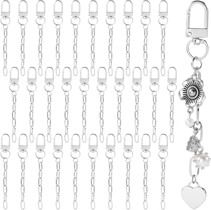 Hzopcw 30pcs Silver Keychain Making Kit, Key Ring Swivel Snap Hook Chains by Unknown