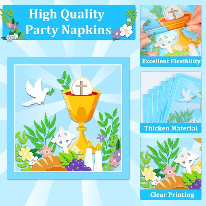 Qyeahkj 100 Pcs Baptism Plates and Napkins, First Holy Communion Party Blue - Image 4