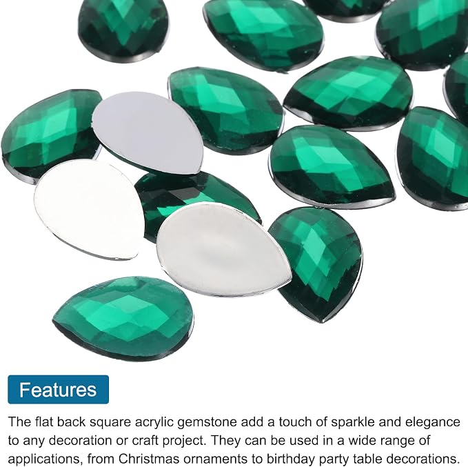 MECCANIXITY 50PCS Flat Back Acrylic Teardrop Gems 13x18mm Artificial Rhinestones - Image 4