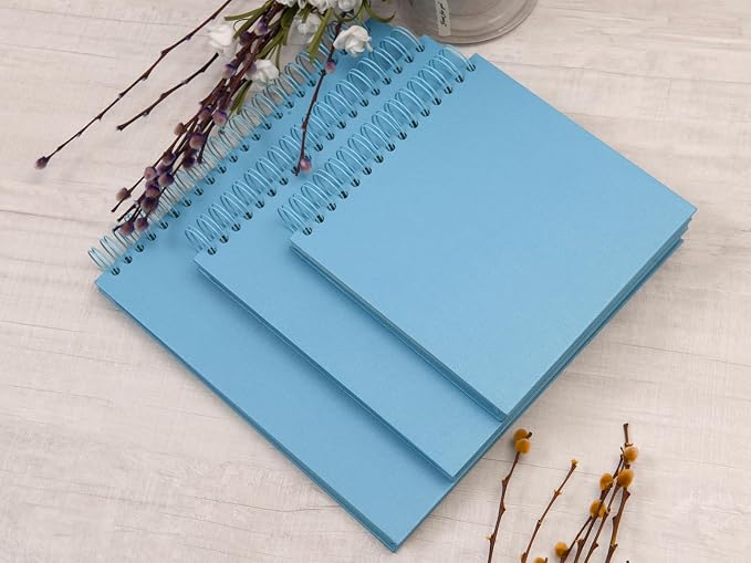 potricher 8 x 8 Inch DIY Scrapbook Photo Album 80 Pages Thick Kraft Blank Blue - Image 6