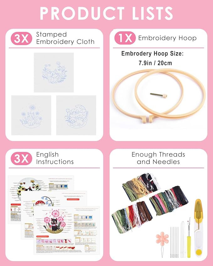 TINDTOP Embroidery Kit for Adults, Cat Embroidery Practice Kit | for Beginners - Image 2