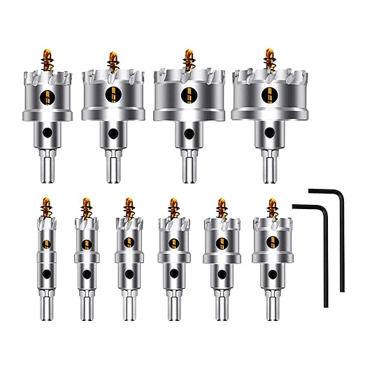 12Pcs TCT Hole Saw Kit for Hard Metal, 5/8" to 2-1/8”Inch Tungsten Carbide Tipped Metal Hole Saw Set, Hole Cutter Heavy Duty with Pilot Drill bit for Stainless Steel, Iron, Aluminum, Wood