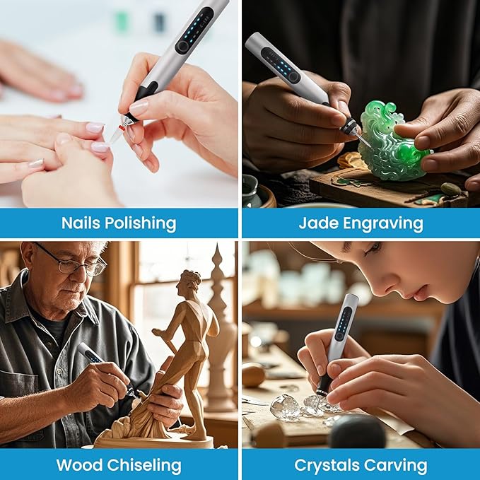 Electric Engraving Pen with 37 Bits, USB Rechargeable Cordless Etching Engraving Tool, Portable DIY Rotary Engraver for Jewelry Wood Glass Stone Carving (Silver)