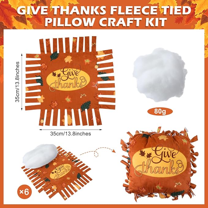 Chunful 6 Sets Thanksgiving Fall Tied Pillow Craft Kit DIY Give Thanks Pillow - Image 2