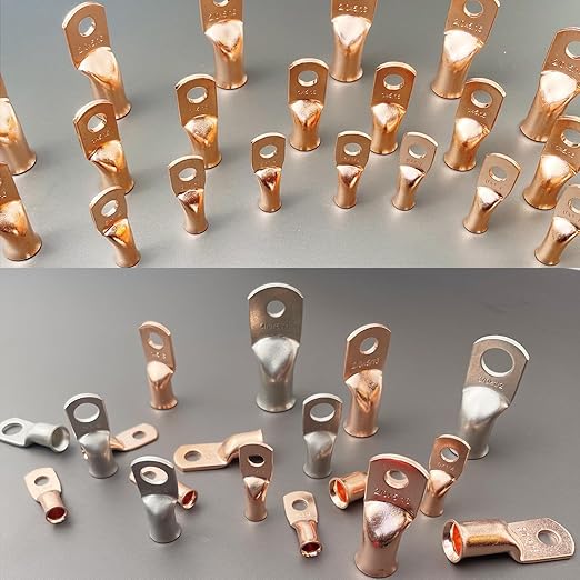 10pcs 2 AWG 3/8" Stud Copper Ring Terminals Battery Cable Ends Wire Lugs 2 Gauge Battery Cable Lugs Heavy Duty Cable Lugs Bare Copper Eyelets Tubular Ring Terminal Connectors