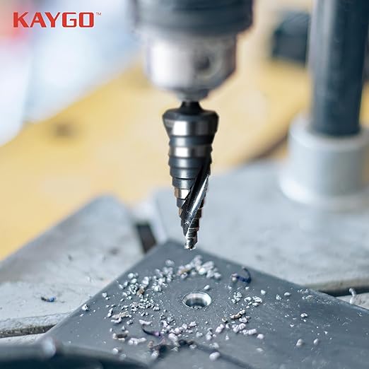 KAYGO M35 Step Drill Bit,3/16 to 1-1/8 inch Unibit Step Bit with Double Sprial Flute,1/4 -inch Hex Shank Drill Bit for Metal,Stainless Steel, Aluminum,Copper,Wood,PVC