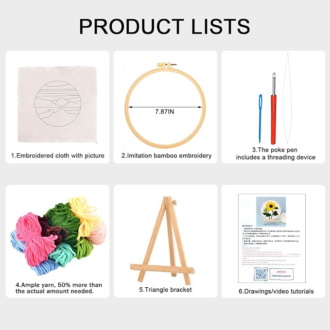 PYHIRRY Punch Needle Kits Adults Beginner Sunflower-with Tool, Fabric & Video - Image 4