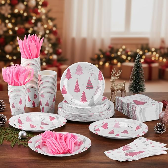 Pickmesh 400 Pcs Pink Winter Party Supplies Silver Xmas Tree Snowflake - Image 6