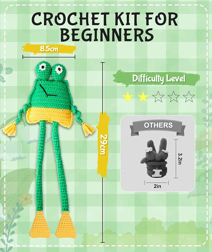 Totiro Crochet Kit for Beginners, Long-Legged Frog Amigurumi Starter Kit - Image 5