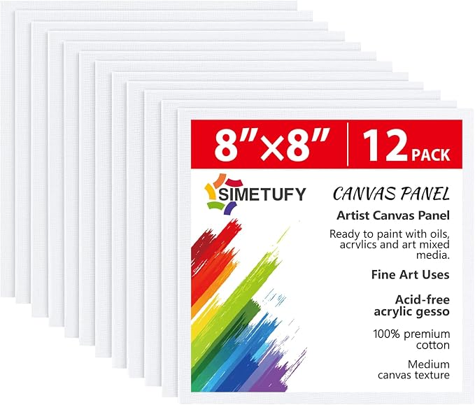 Simetufy 12 Pack 8x8 Inch Painting Canvas Panels Square Boards by Simetufy