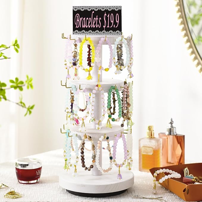 Pinzoveco Bracelet Holder, 3 Tier Wooden Rotating Bracelet Display Stand - Image 7