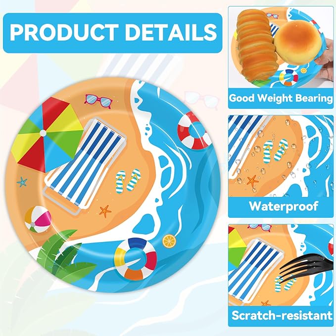Qyeahkj 48Pcs Summer Beach Paper Plates and Napkins, Hawaiian Beach Theme Party - Image 3