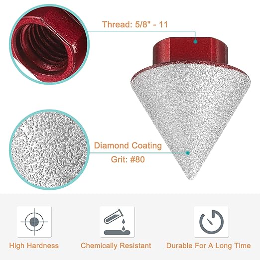 HARFINGTON Diamond Beveling Chamfer Bits 35mm Dia 5/8-11 Thread Cone Grinder Bit with Adapter, Countersink Drill Bit to Enlarge Holes for Porcelain Tile, Marble, Ceramic, Glass, Stones
