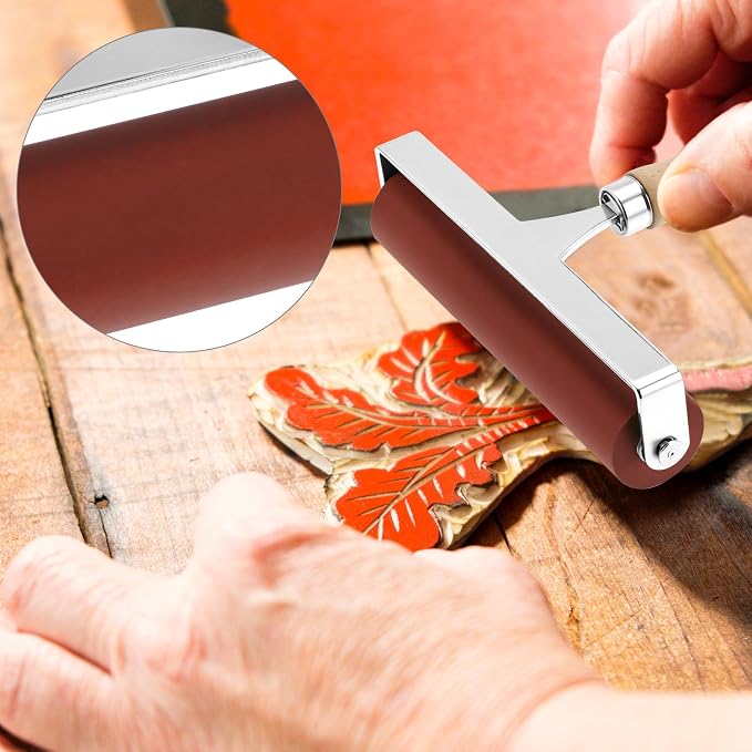 QWORK Soft Rubber Brayer, 40/42 Durometer Roller - Image 5