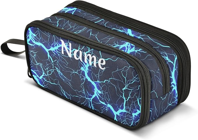 Custom Dark Blue Electric Lightning Pencil Case Box Boys Girls Personalized by BOENLE-WELCOMEYOURCOMING