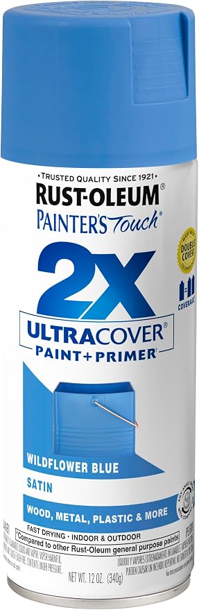Rust-Oleum Painter's Touch 2X Spray Paint, Satin Wildflower Blue | Indoor and by Rust-Oleum