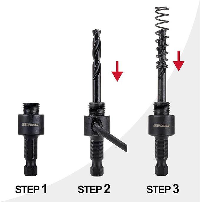 Quick Change Hole Saw Mandrel, 7/16-Inch and 3/8 Inch Hole Saw Arbor with 3Pcs Central Drill/2PCS Hex wrench/2Pcs Spring