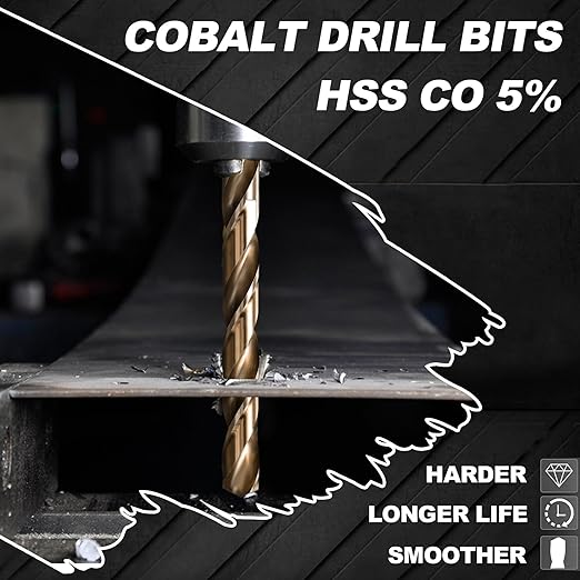 Hex Shank Cobalt Drill Bit Set 59Pcs 1/16"-3/8", M35 HSS Impact Driver Drill Bits for Metal and Hardened Steel, with Indexed Storage Case