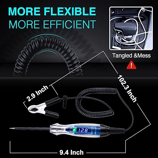 Automotive Test Light 3-60V DC Digital LED Circuit Tester, Heavy Duty Light Tester with Voltmeter, Auto Bidirectional Voltage Tester Electric Test Pen