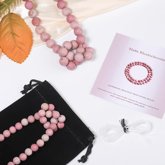 8mm Matte Pink Rhodochrosite Bead, 15-Inch Matte Round Loose Stone Beads - Image 2