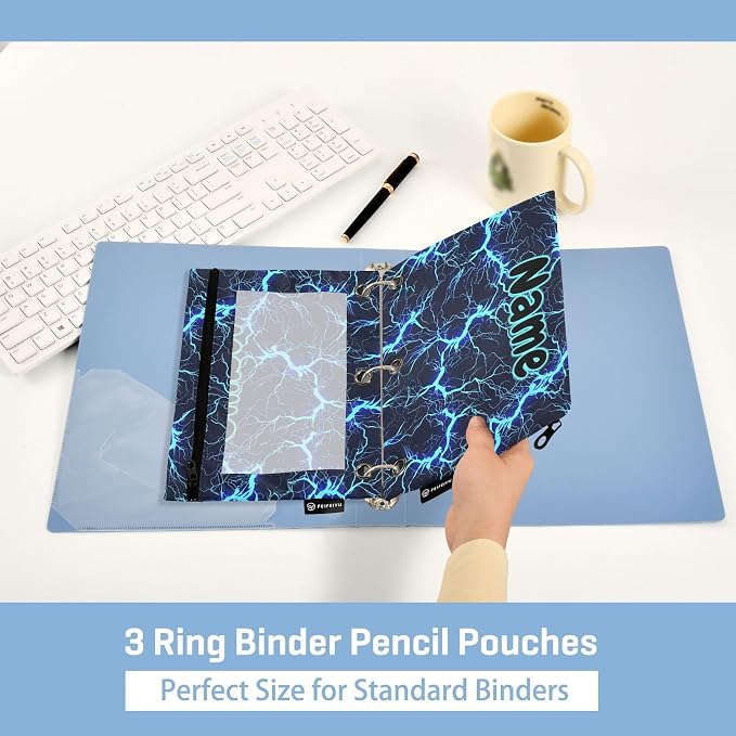 Custom Dark Blue Electric Lightning Pencil Pouch - Image 4