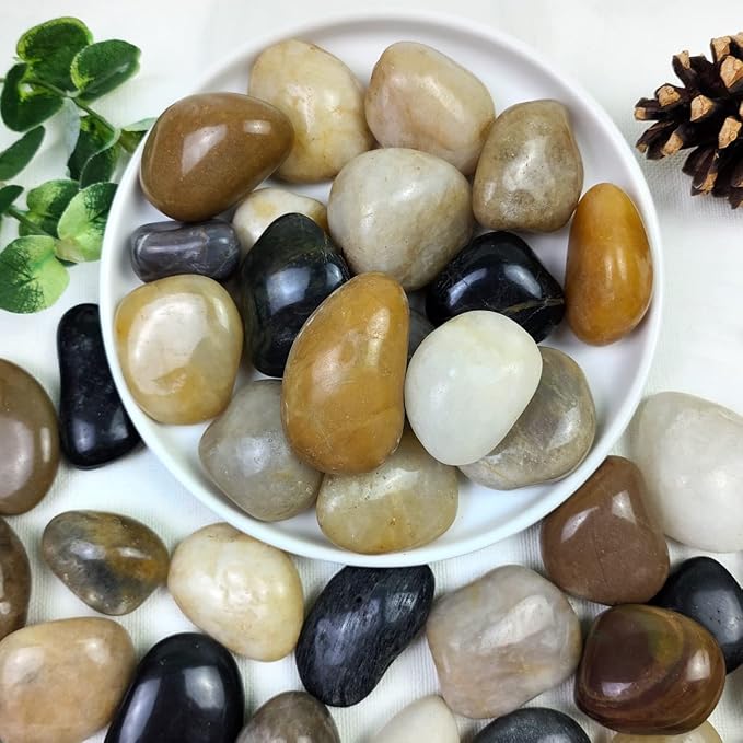 YISZM 10lbs Pebbles for Indoor Plants, 1-2 Inch Mixed Color High Polished River by YISZM-ForYourNaturalLife