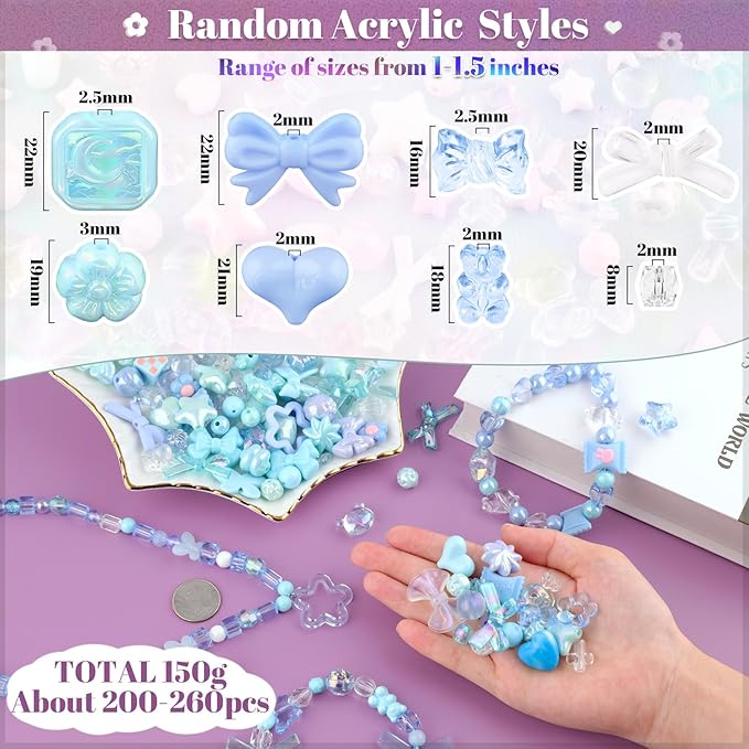 200-260PCS TINKRSTUFF Assorted Blue Acrylic Beads - Image 2