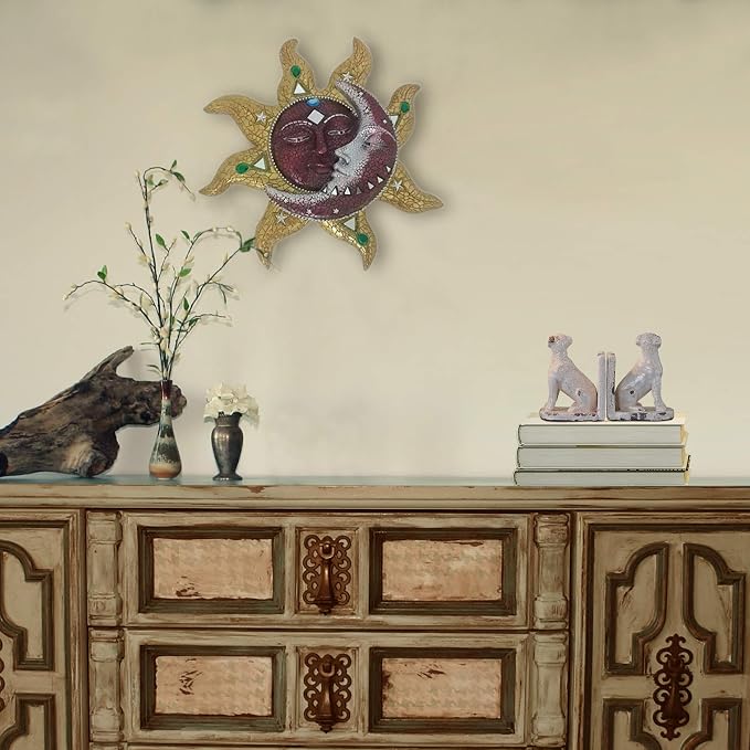 George S. Chen Imports Hand Painted Polyresin Mosaic Sun and Moon Face Wall - Image 5