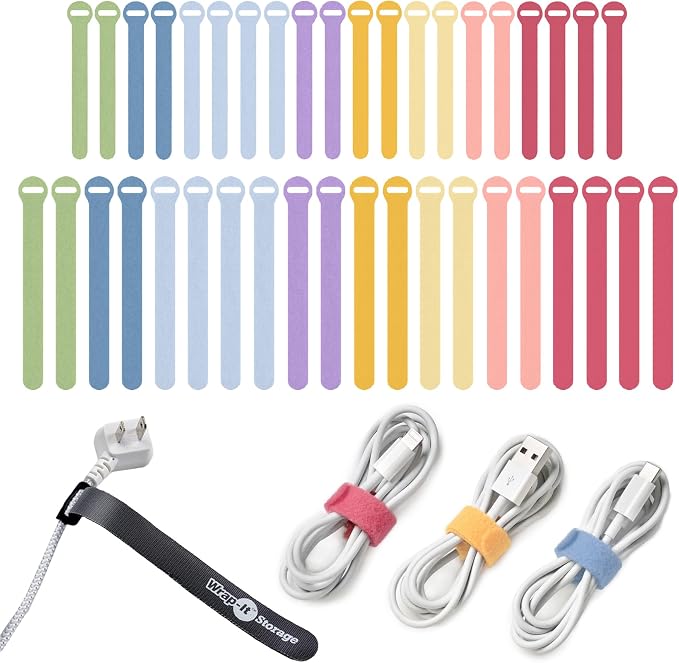 Self-Gripping Cable Ties by Wrap-It Storage, 40 Pack – Reusable Hook and Loop by Wrap-ItStorage