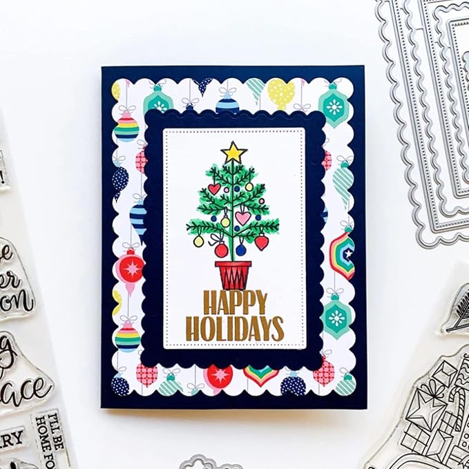 hinana 7pcs/Set Rectangle Frame Metal Die Cuts, Scallops Stitched Nesting Tag - Image 4