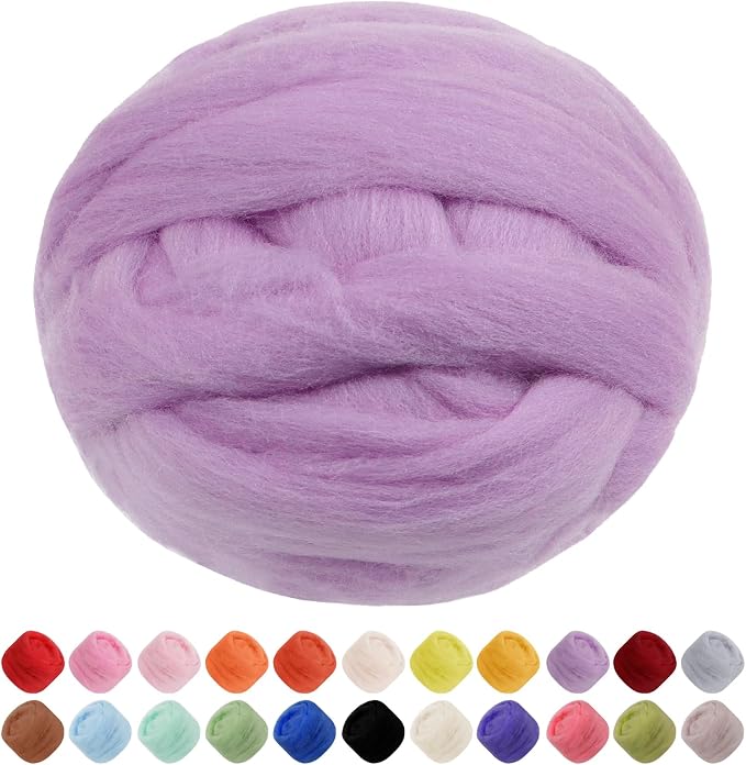 JeogYong Needle Felting Wool, 3.53oz Wool Roving Chunky Wool Yarn, Light Purple by JeogYong
