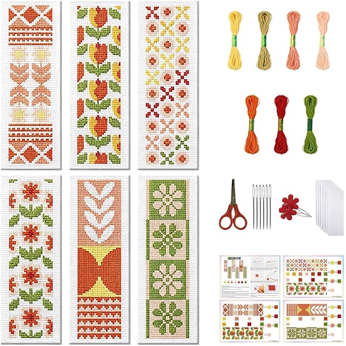 FREEBLOSS 6 Set Bohemian Cross Stitch Bookmark Kit, Geometric Pattern DIY by FreeandCreativeCraftsArt