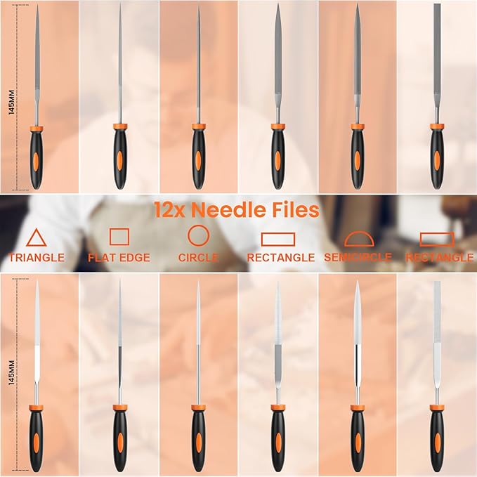 Simniam 12Pcs Metal File Set, Premium Grade T12 Drop Forged Alloy Steel, Mini File Set Contains 6Pcs Diamond Needle Files, 6 Pcs Carbon Steel Needle Files, Perfect for Sanding Wood, Metal & DIY