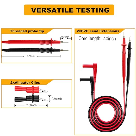 ZIBOO KIT-14 Test Lead Set,Compatible with Fluke Ideal Simpson mprobe/Fieldpiece/Extech/Digital Multimeter/Clamp Meter 4mm Banana Test Lead Probe Clip Substitute Klein Tools 69410