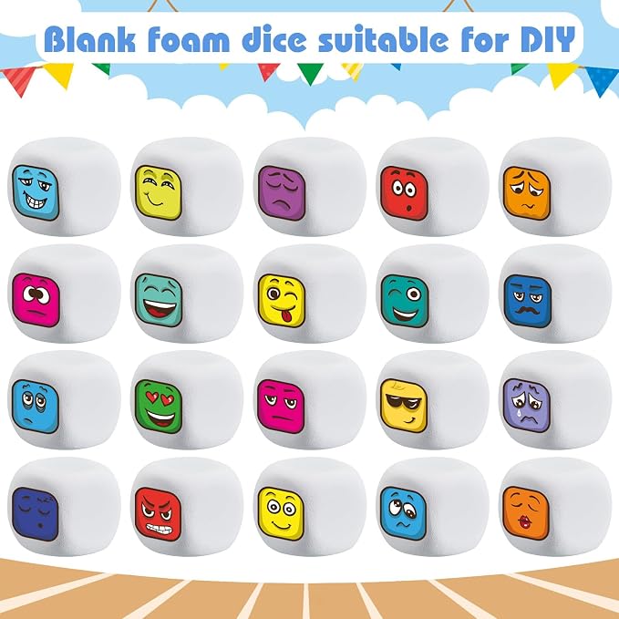 Deekin 50 Pcs Back to School 2.5 Inch White Blank Dice EVA Foam Dice Graffiti - Image 3