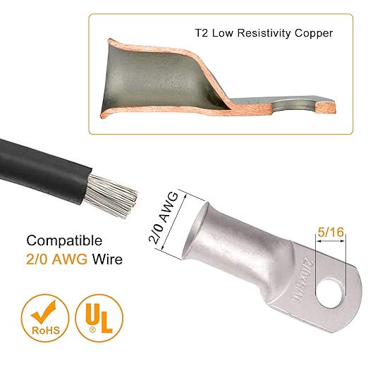 SVAAR 2/0 AWG Battery Cable Lugs,00 Gauge Tinned Copper Lugs 2/0 AWG 3/8" & 5/16" Battery Cable Ends,00 Gauge Lugs Ring Terminal Battery Lugs with 3:1 Heat Shrink Tube+Hex Nut+Flat Washer