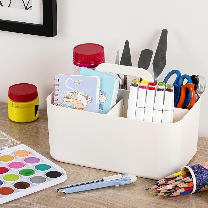 Multiuse Caddy Organizer with Handle, Portable Divided Plastic Tote Bin - Image 4