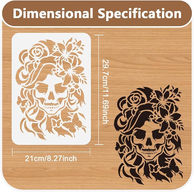 1pc Skull Lady with Flowers on Head Journal Stencil - Image 2