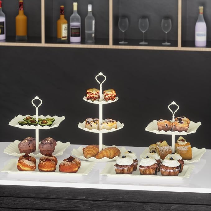 10 Pack Cake Stand Set with 3 x Two-Tier and 3 x Three-Tier Cupcake Stands - Image 6